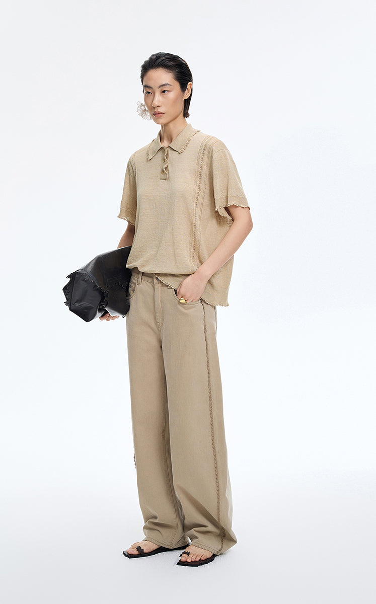 Knit Top / JNBY Linen Silk Polo Short Sleeve Sweater