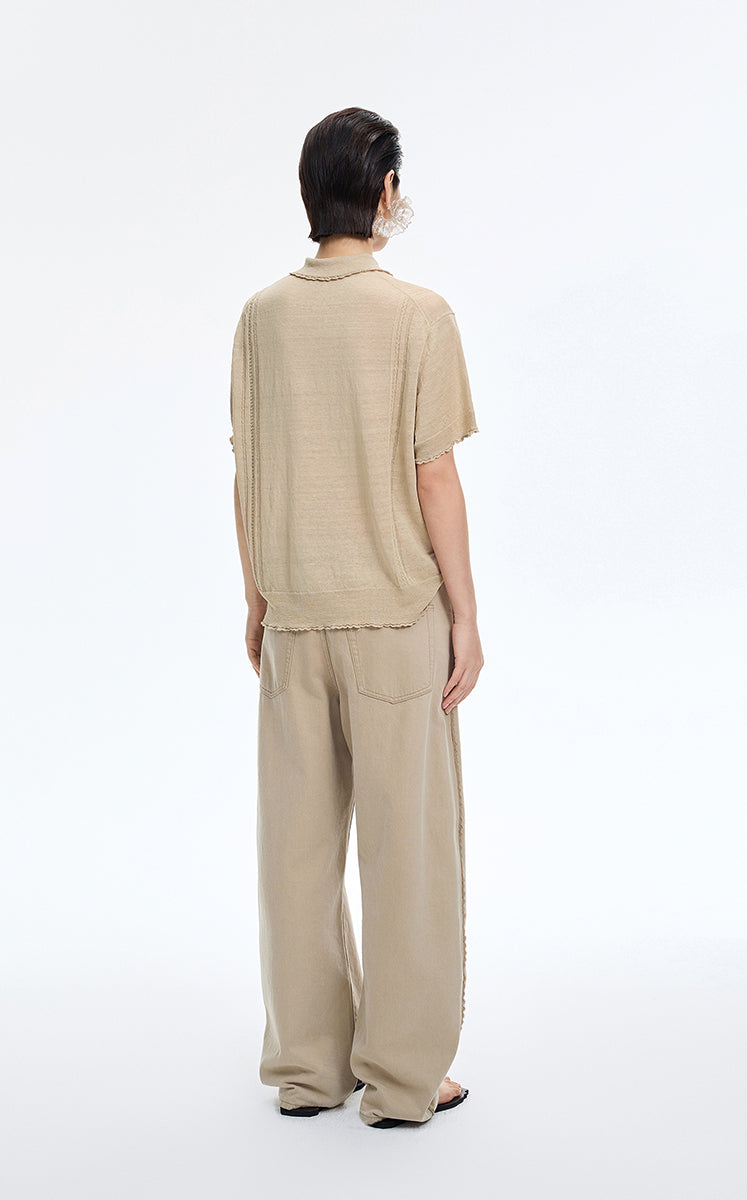 Knit Top / JNBY Linen Silk Polo Short Sleeve Sweater