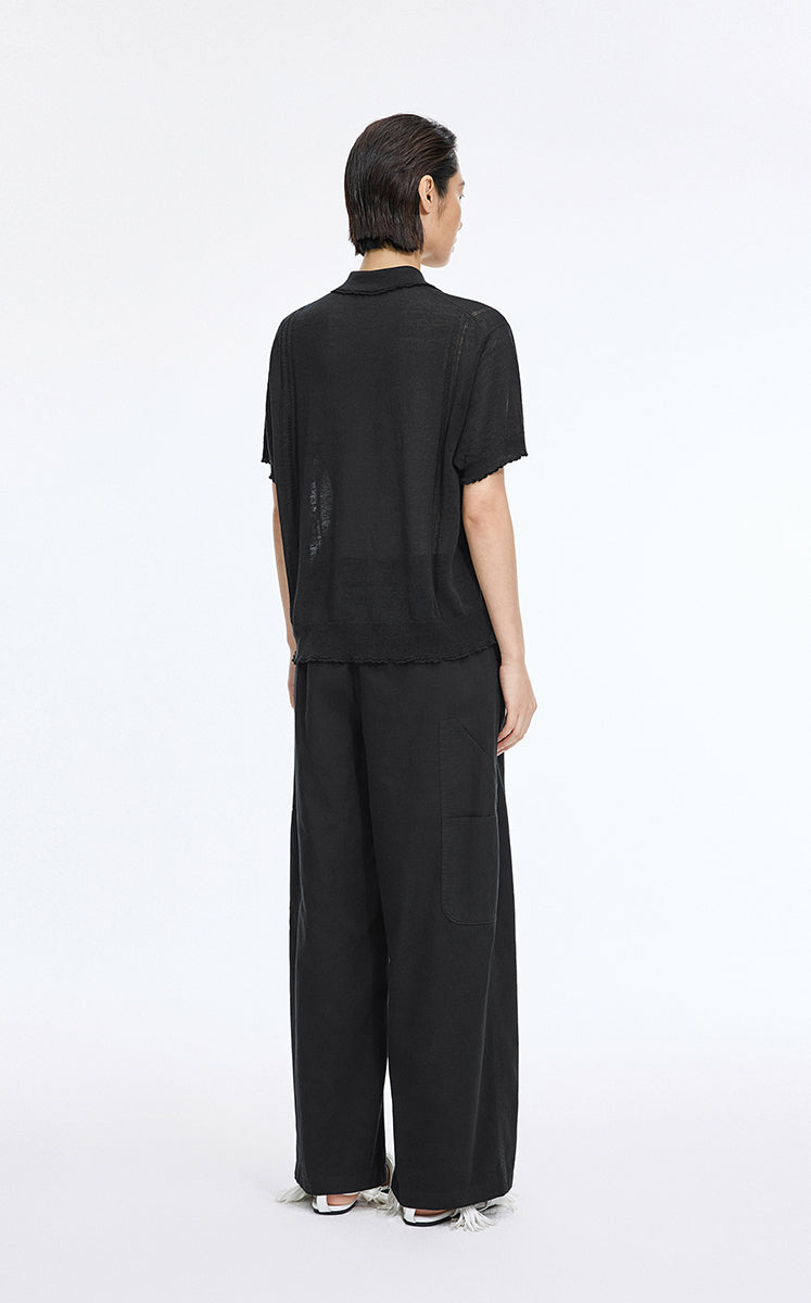 Knit Top / JNBY Linen Silk Polo Short Sleeve Sweater