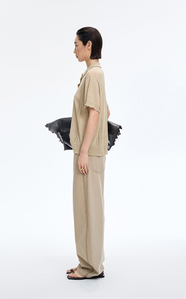 Knit Top / JNBY Linen Silk Polo Short Sleeve Sweater
