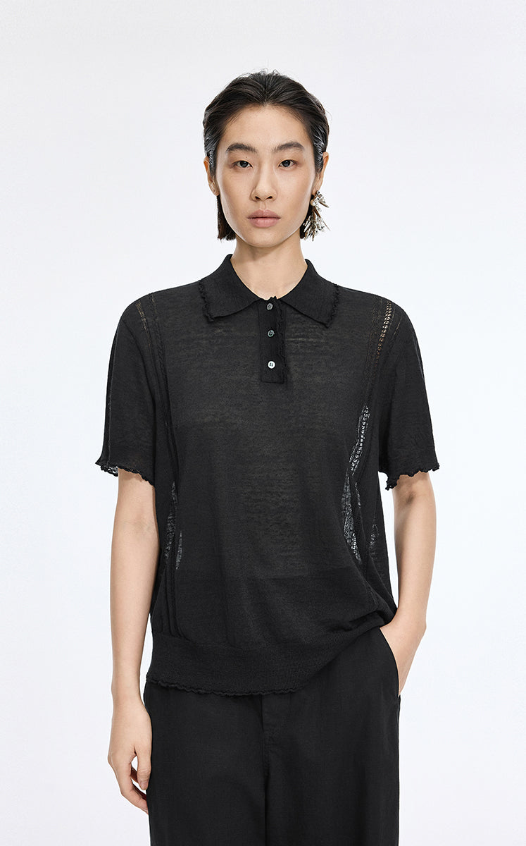 Knit Top / JNBY Linen Silk Polo Short Sleeve Sweater