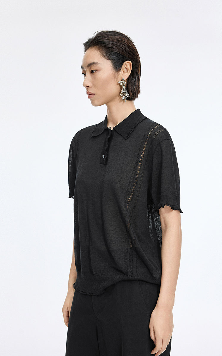 Knit Top / JNBY Linen Silk Polo Short Sleeve Sweater