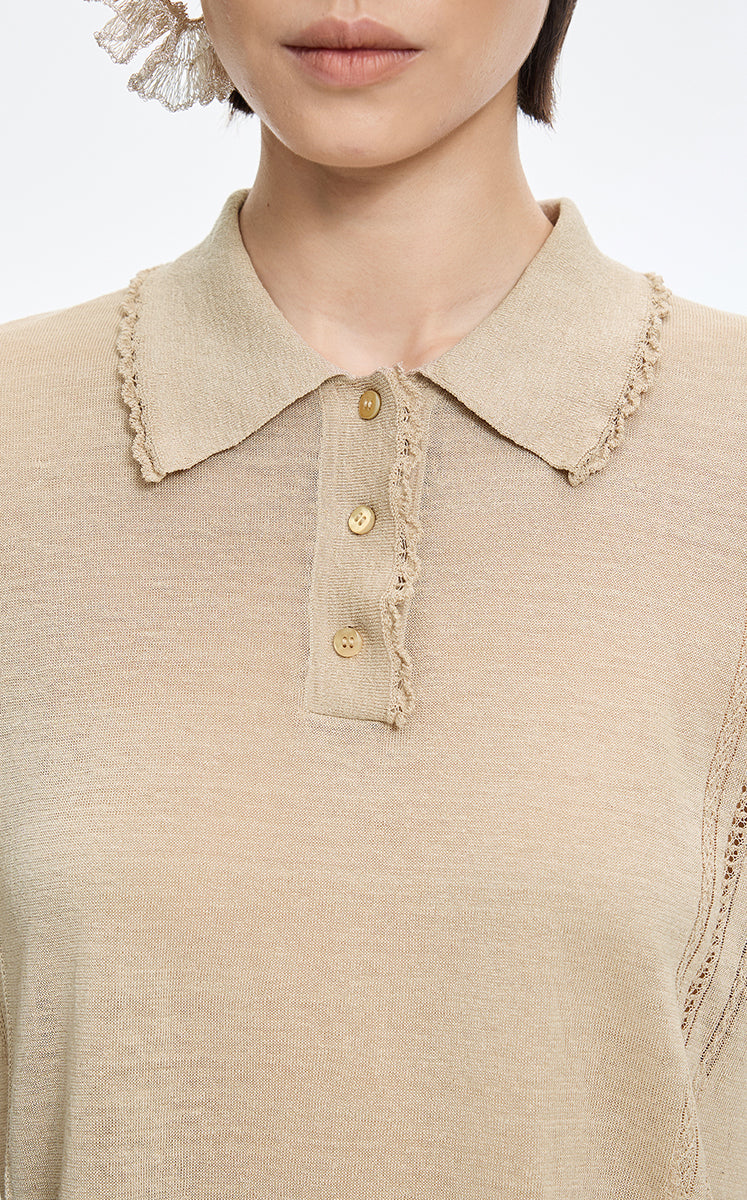 Knit Top / JNBY Linen Silk Polo Short Sleeve Sweater