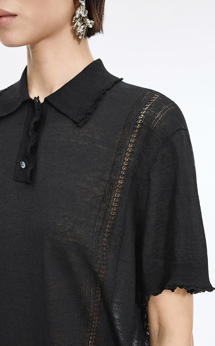 Knit Top / JNBY Linen Silk Polo Short Sleeve Sweater