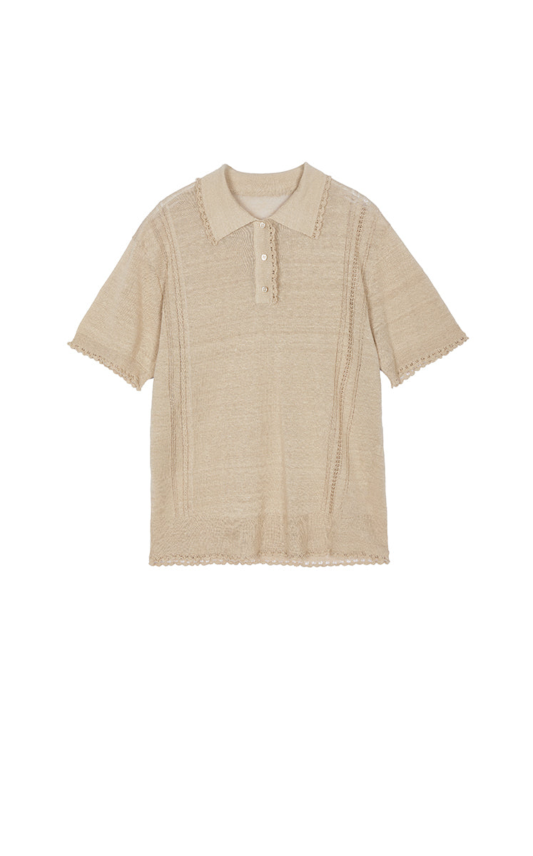 Knit Top / JNBY Linen Silk Polo Short Sleeve Sweater