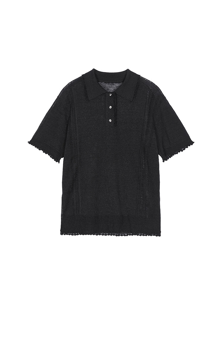 Knit Top / JNBY Linen Silk Polo Short Sleeve Sweater