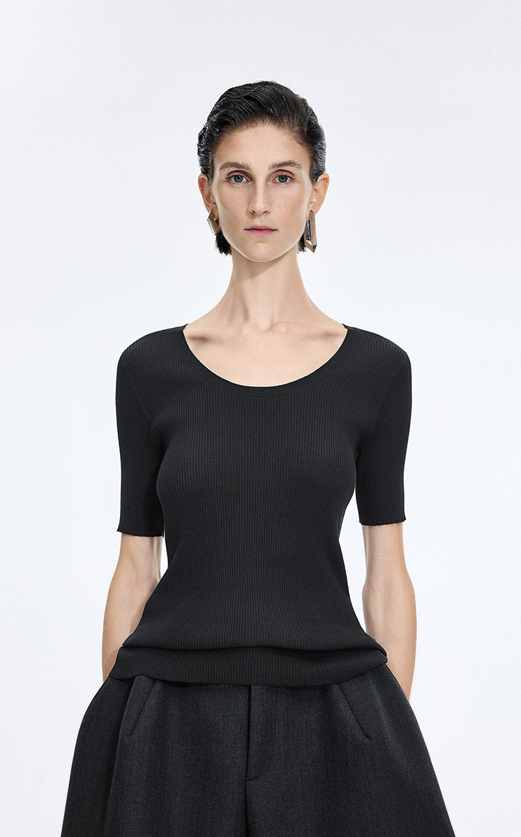 Knit Top / JNBY Moisture-Wicking Cotton Blend Short Sleeve Knit