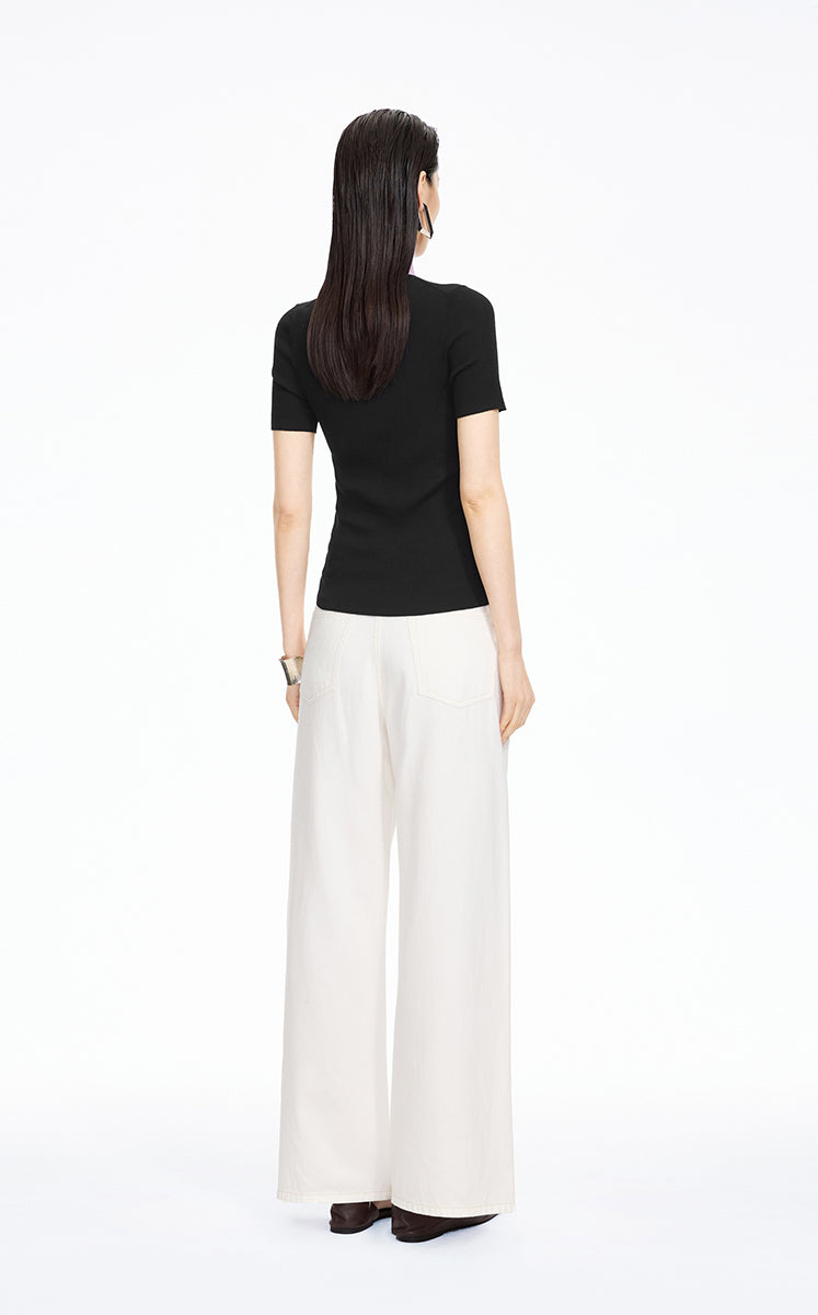 Knit Top / JNBY Silk Wool Cashmere Fitted Short Sleeve Sweater