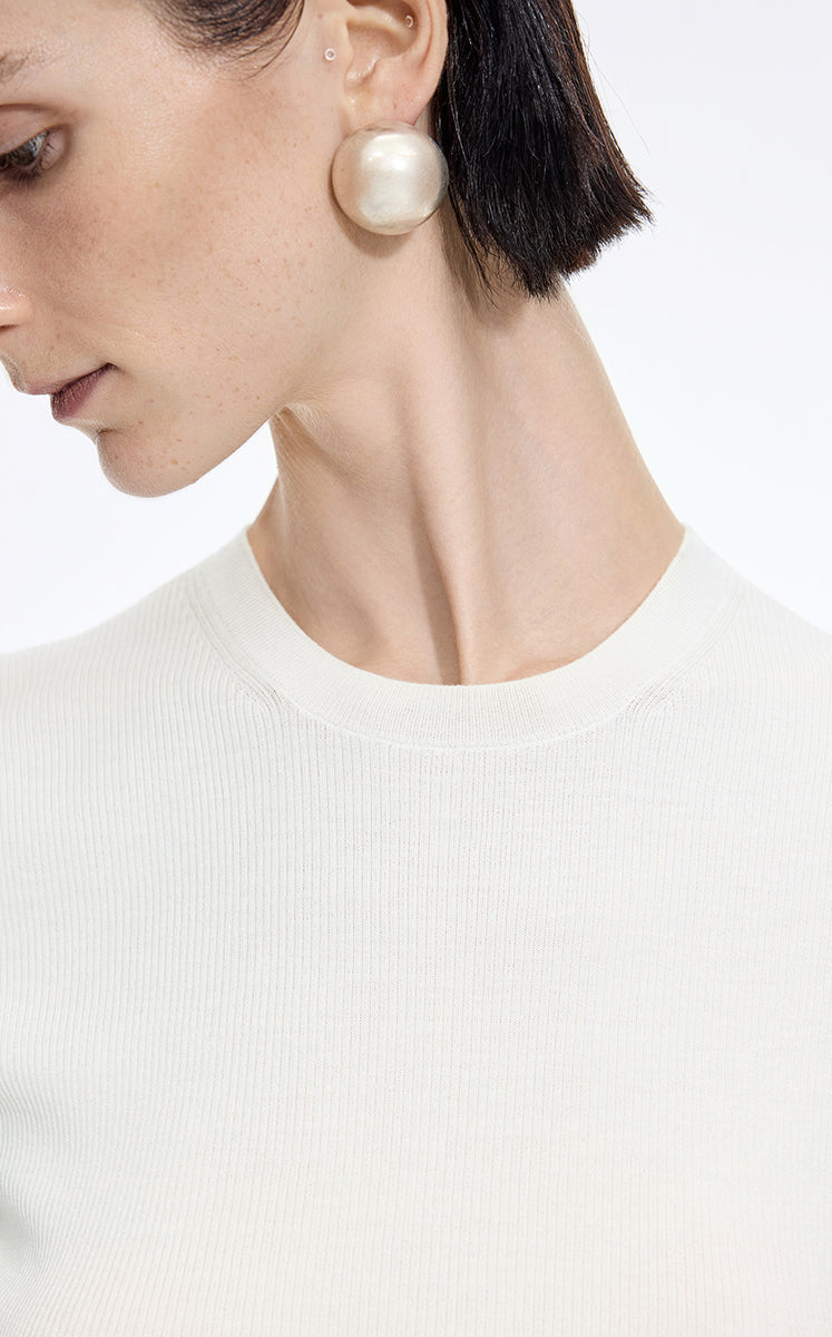 Knit Top / JNBY Silk Wool Cashmere Fitted Short Sleeve Sweater