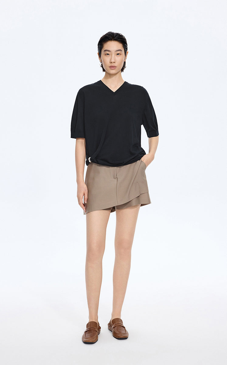 Knitwear / JNBY Cotton V-Neck Short Sleeve Knit Top