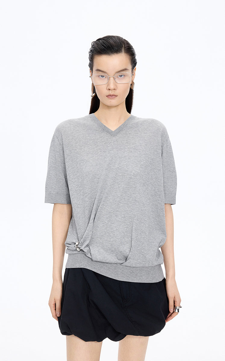Knitwear / JNBY Cotton V-Neck Short Sleeve Knit Top