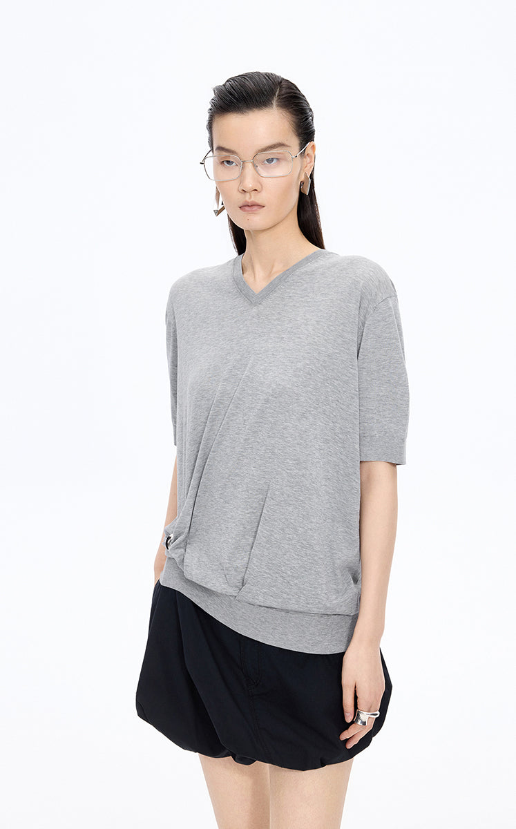 Knitwear / JNBY Cotton V-Neck Short Sleeve Knit Top