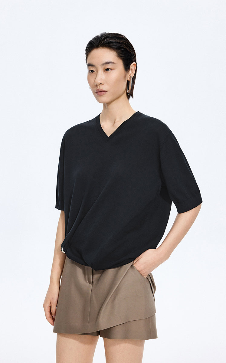 Knitwear / JNBY Cotton V-Neck Short Sleeve Knit Top