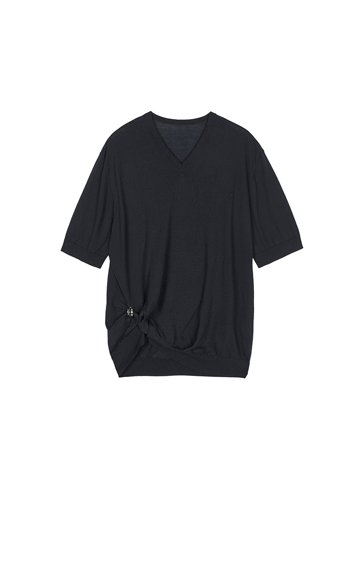 Knitwear / JNBY Cotton V-Neck Short Sleeve Knit Top