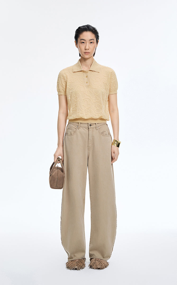 Knitwear / JNBY Floral Jacquard Cropped Knit Top