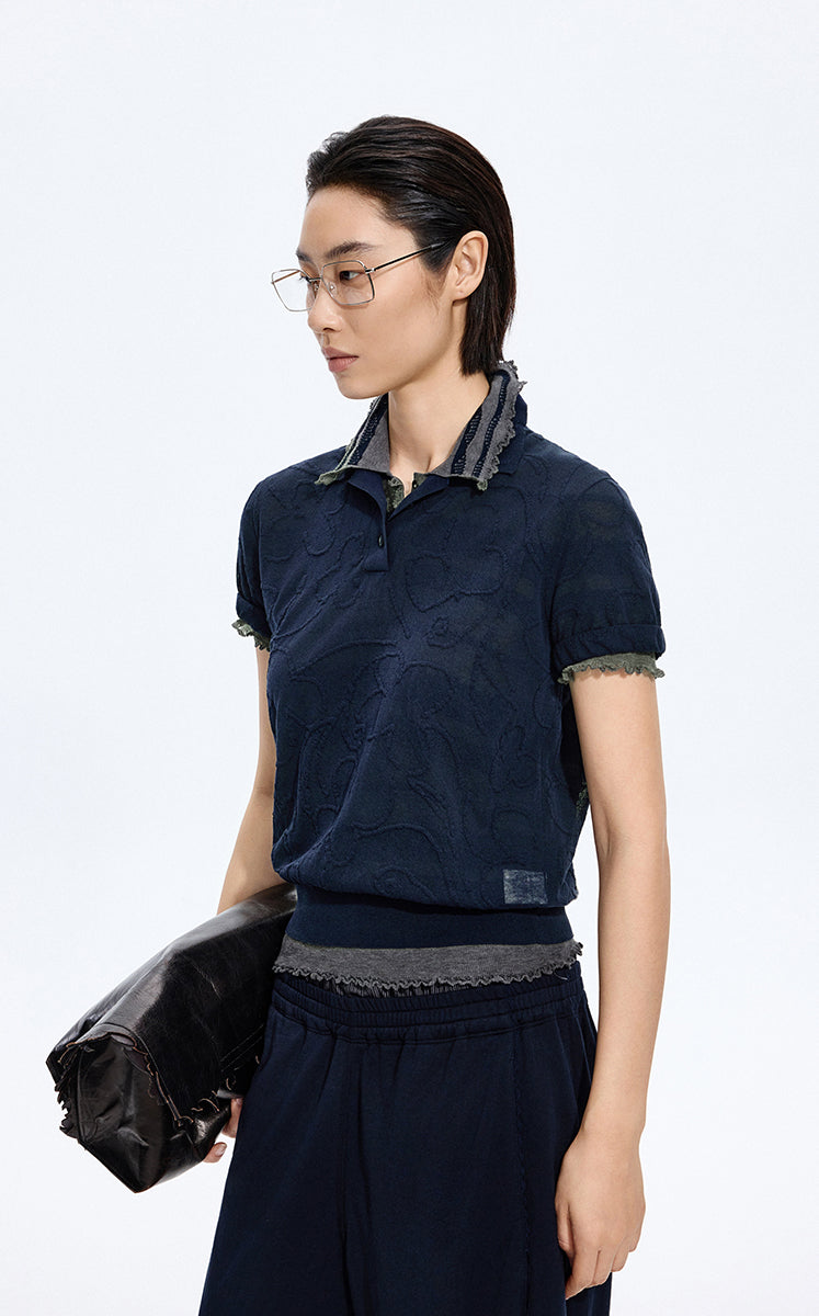 Knitwear / JNBY Floral Jacquard Cropped Knit Top