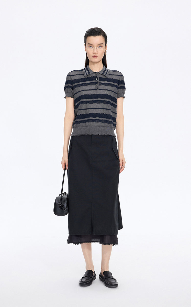 Knitwear / JNBY Textured Cotton Ruffle Knit Top