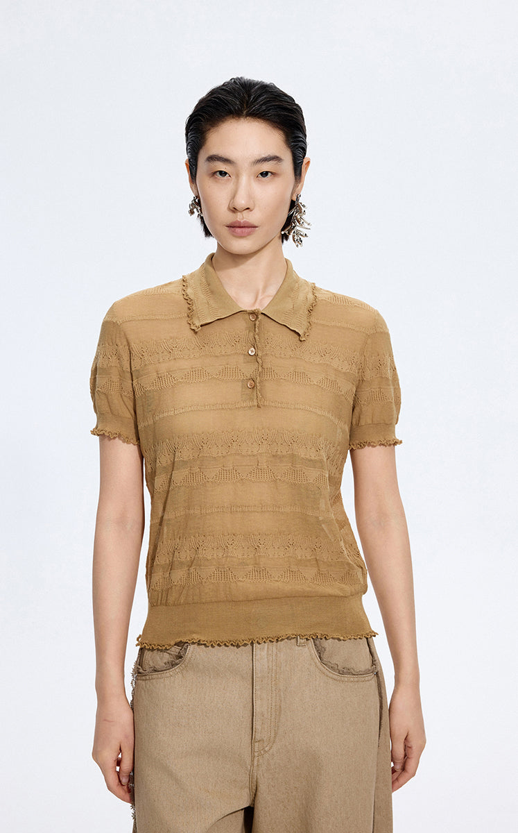 Knitwear / JNBY Textured Cotton Ruffle Knit Top