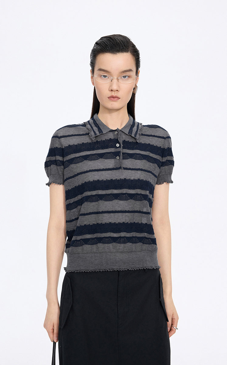 Knitwear / JNBY Textured Cotton Ruffle Knit Top