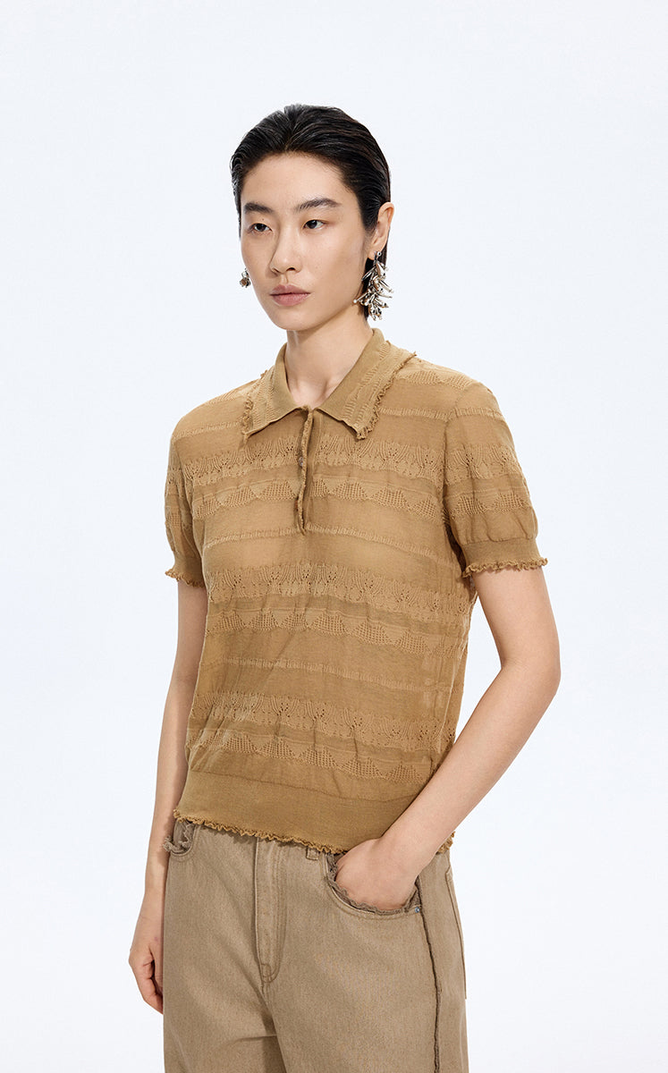 Knitwear / JNBY Textured Cotton Ruffle Knit Top