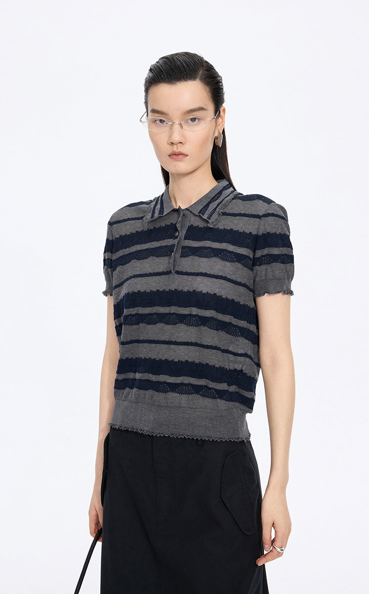 Knitwear / JNBY Textured Cotton Ruffle Knit Top