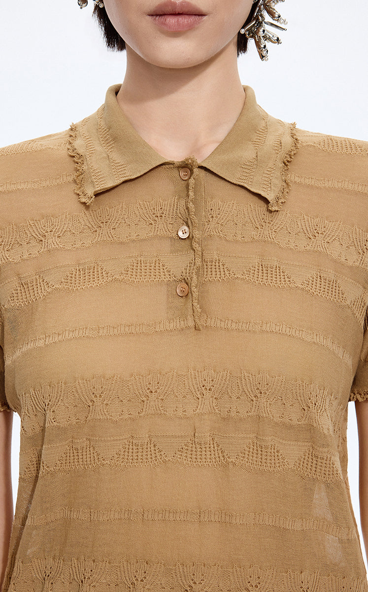 Knitwear / JNBY Textured Cotton Ruffle Knit Top