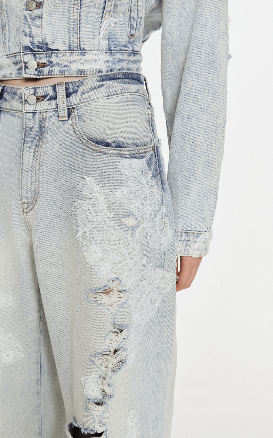 Pants / JNBY Distressed Wide-Leg Washed Jeans