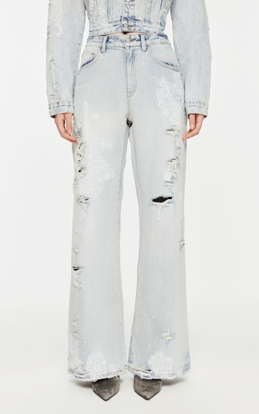 Pants / JNBY Distressed Wide-Leg Washed Jeans