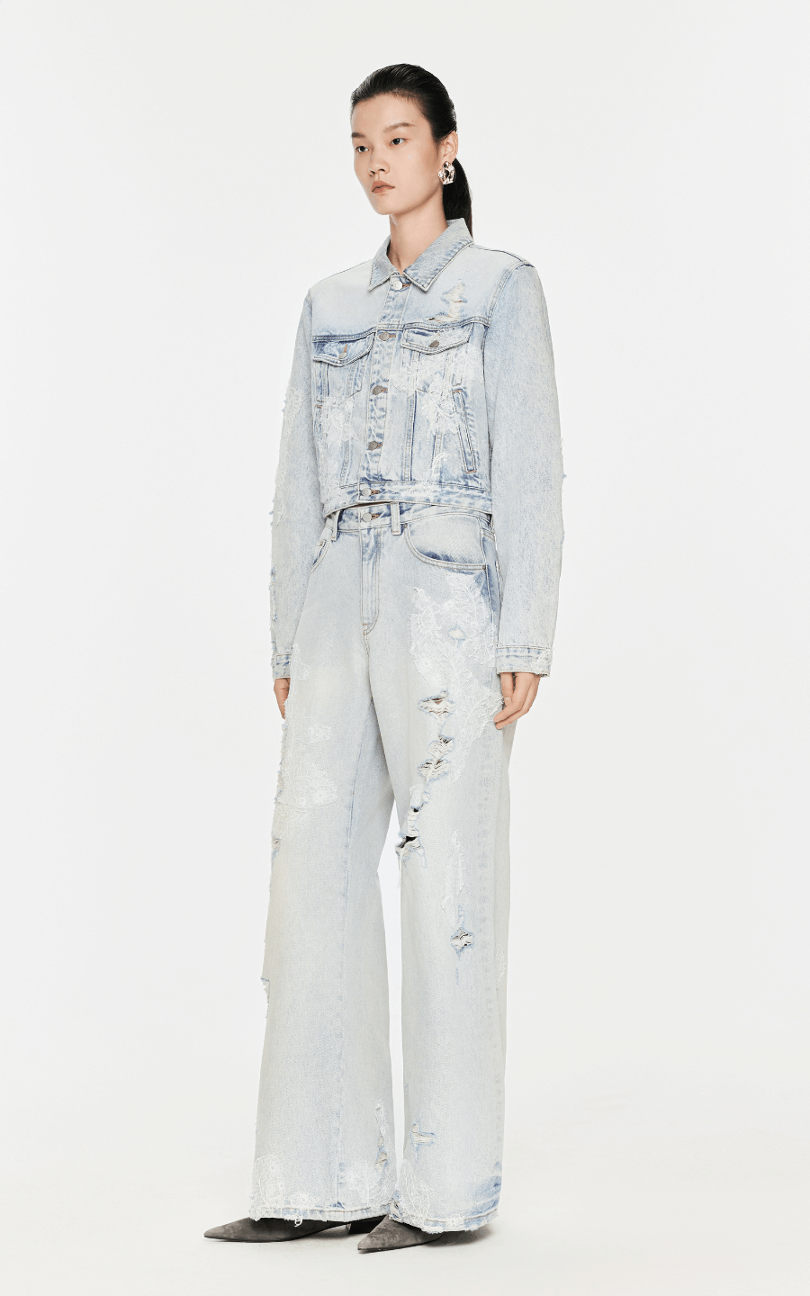 Pants / JNBY Distressed Wide-Leg Washed Jeans