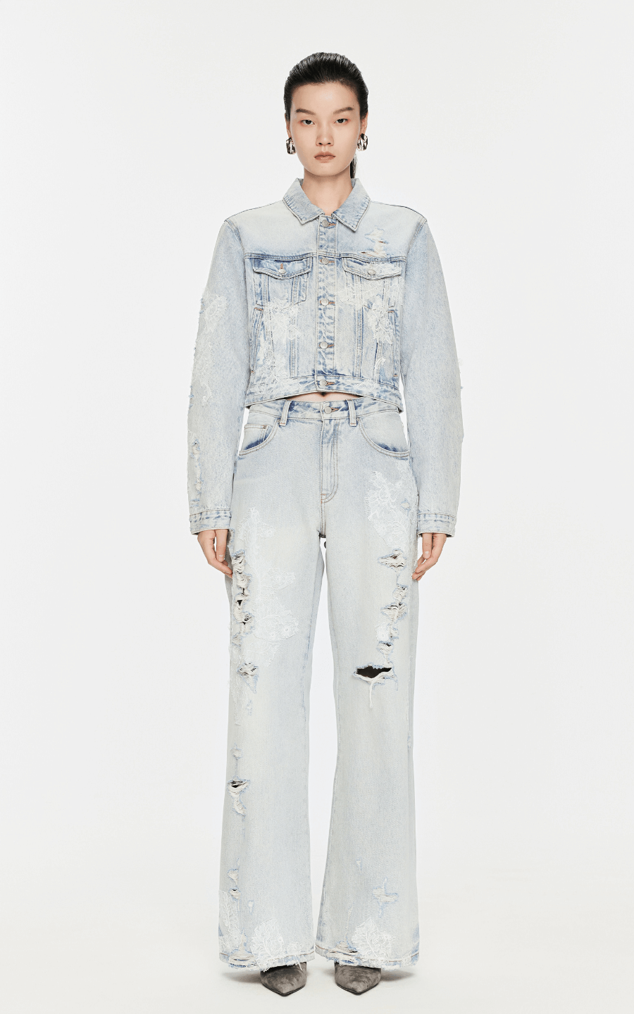 Pants / JNBY Distressed Wide-Leg Washed Jeans