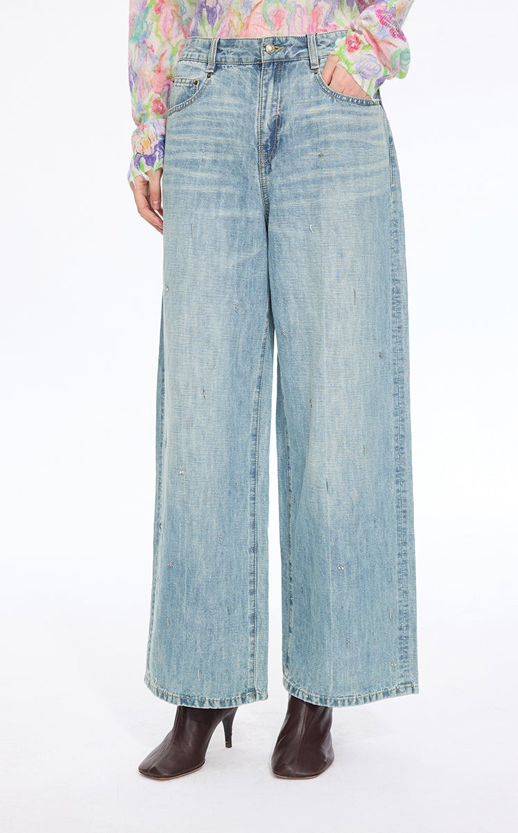 Pants / JNBY Embellished Wide-Leg Denim Jeans