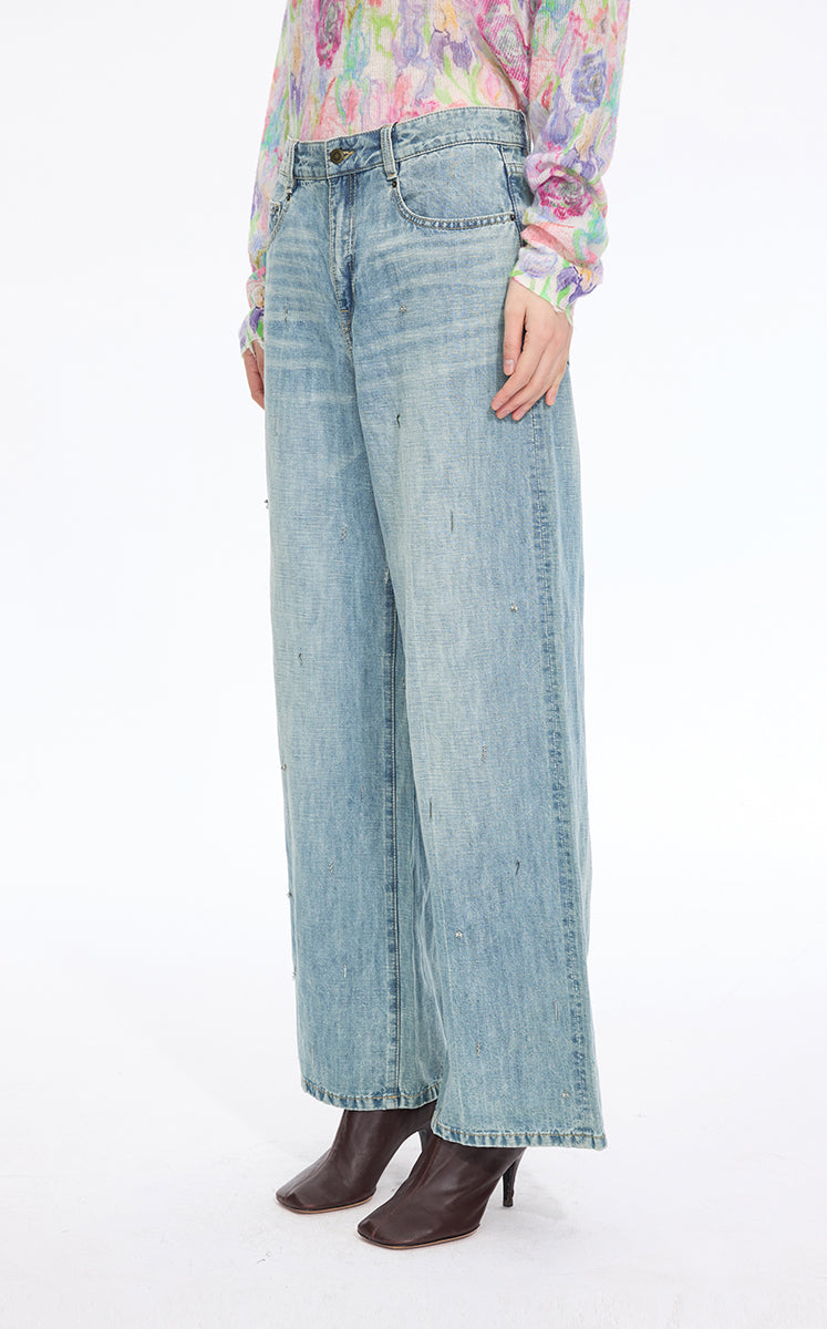 Pants / JNBY Embellished Wide-Leg Denim Jeans