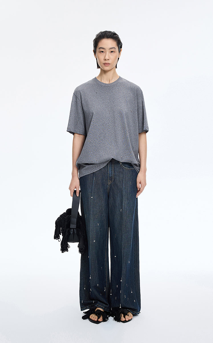 Pants / JNBY Embellished Wide-Leg Denim Jeans