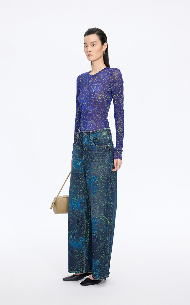 Pants / JNBY Floral Print Wide-Leg Jeans