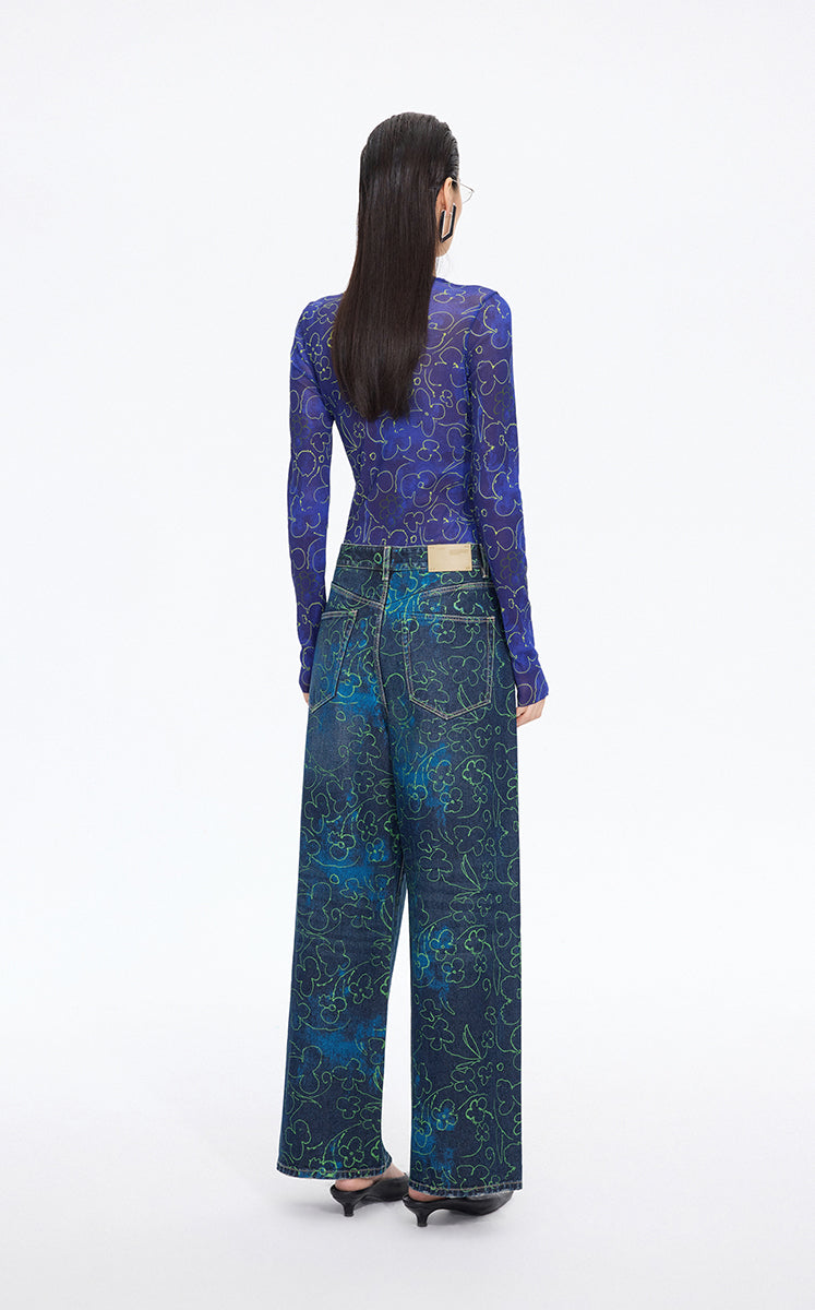 Pants / JNBY Floral Print Wide-Leg Jeans