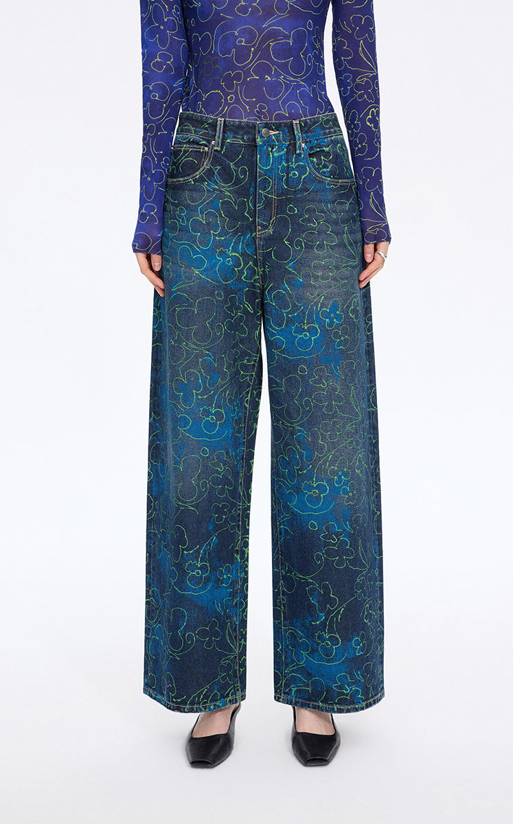 Pants / JNBY Floral Print Wide-Leg Jeans