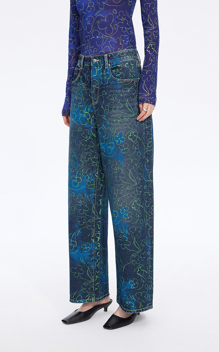 Pants / JNBY Floral Print Wide-Leg Jeans