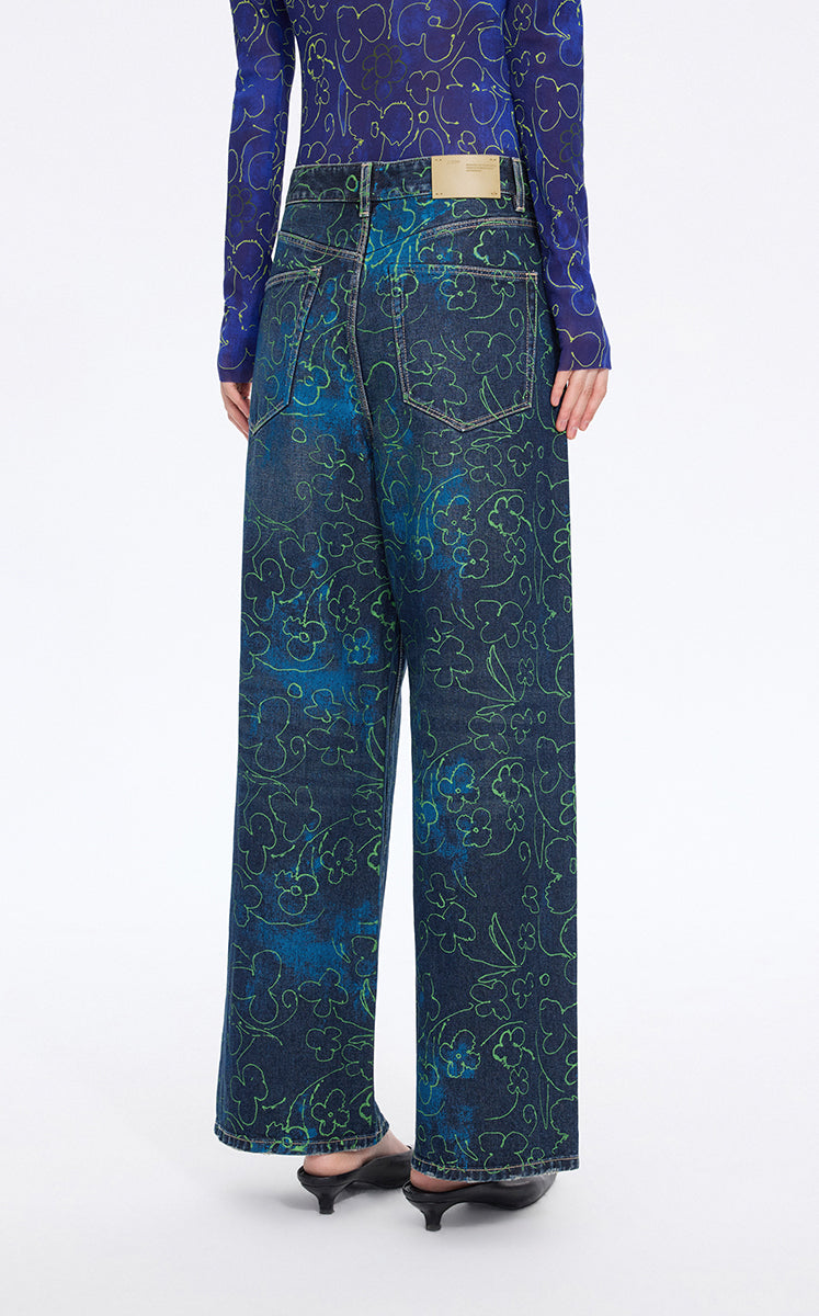 Pants / JNBY Floral Print Wide-Leg Jeans