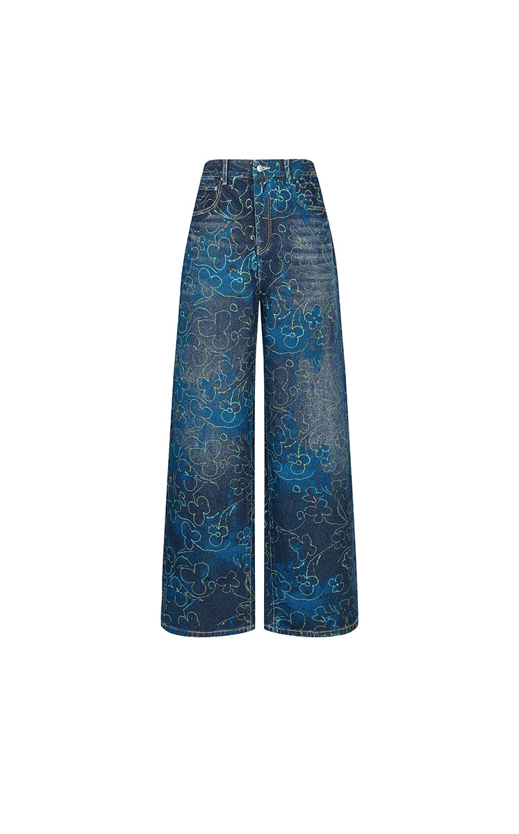 Pants / JNBY Floral Print Wide-Leg Jeans
