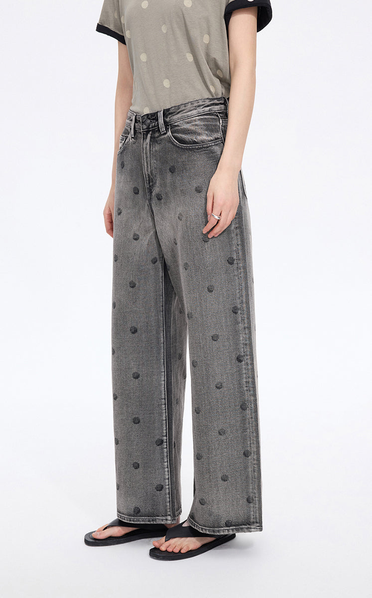 Pants / JNBY Polka-Dot Distressed Wide-Leg Jeans