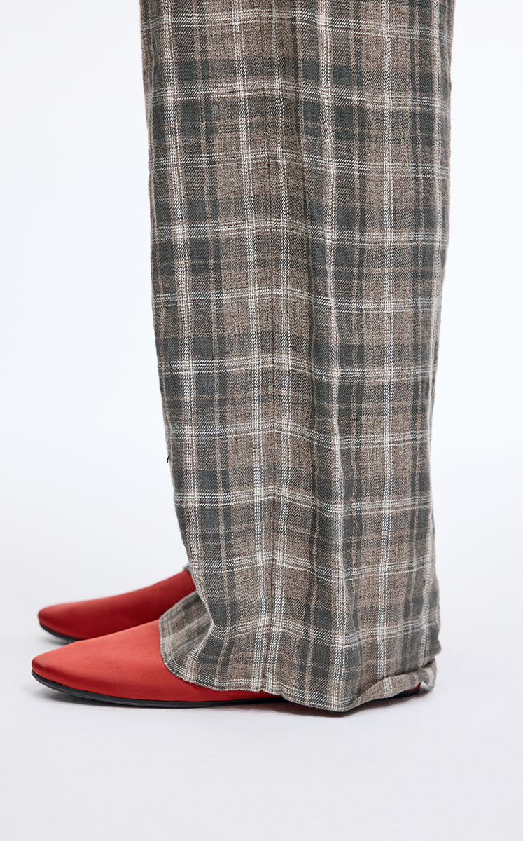 Pants / JNBY Relaxed Linen Plaid Straight Pants