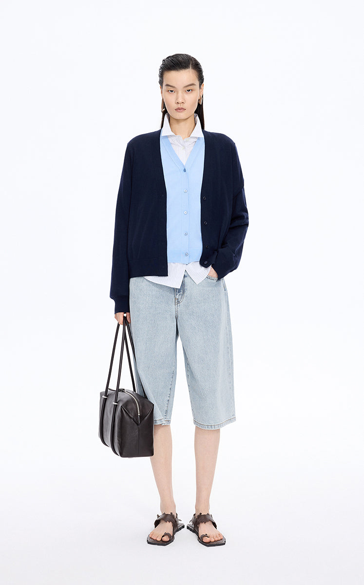 Pants / JNBY Washed Cropped Wide-Leg Denim Pants