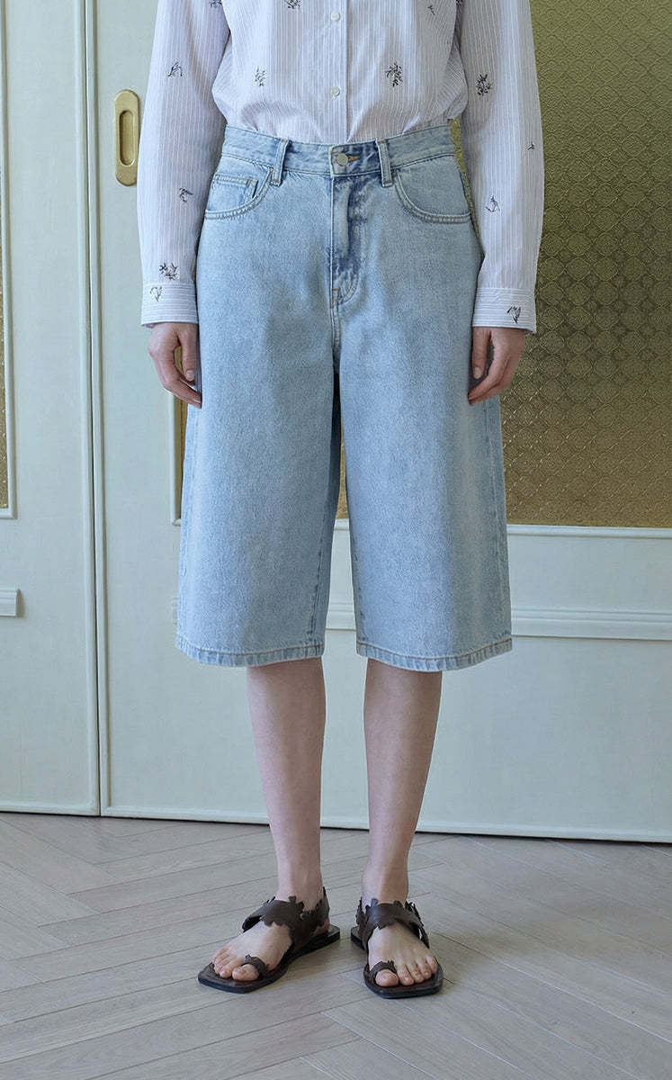 Pants / JNBY Washed Cropped Wide-Leg Denim Pants