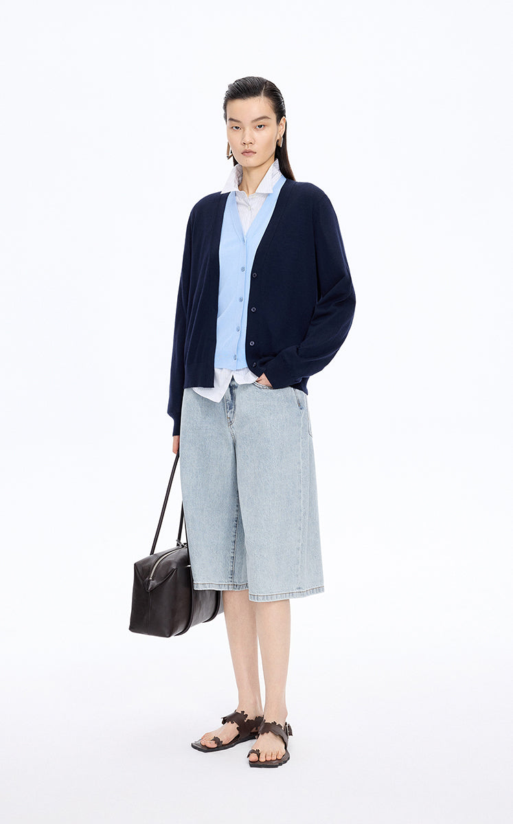 Pants / JNBY Washed Cropped Wide-Leg Denim Pants