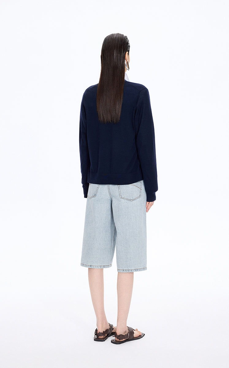 Pants / JNBY Washed Cropped Wide-Leg Denim Pants