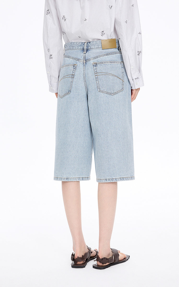 Pants / JNBY Washed Cropped Wide-Leg Denim Pants
