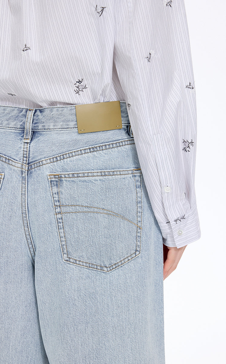 Pants / JNBY Washed Cropped Wide-Leg Denim Pants