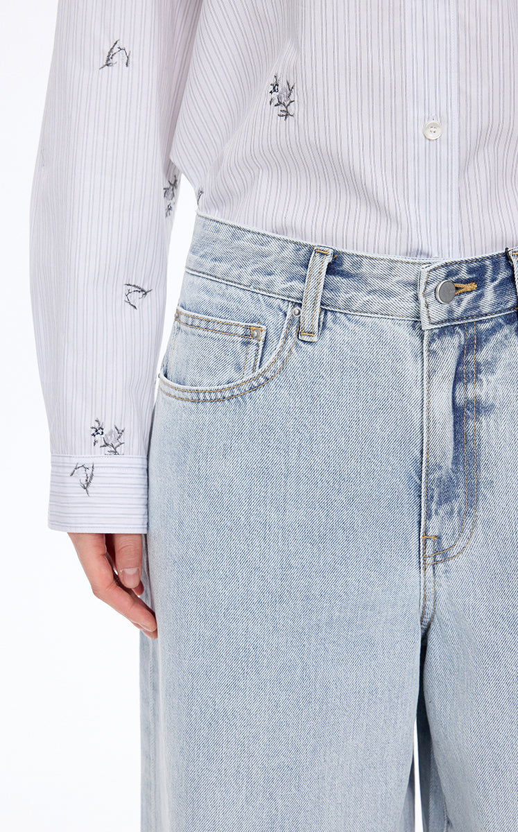 Pants / JNBY Washed Cropped Wide-Leg Denim Pants
