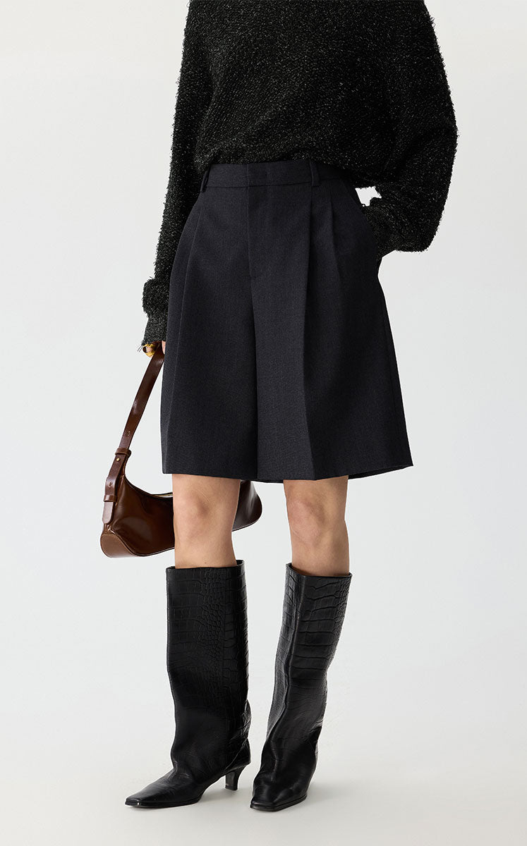 Pants / JNBY Wool Straight-Leg Cuffed Shorts