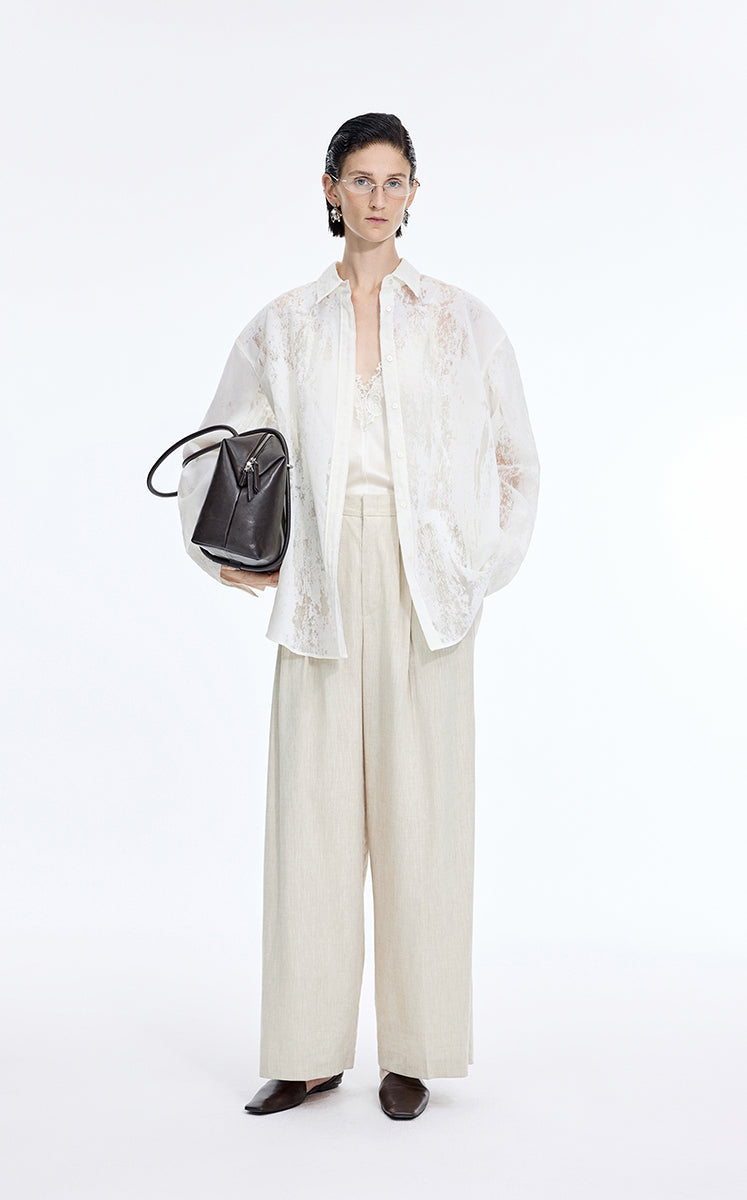 Pants / JNBY Linen Blend Wide-Leg Cuffed Pants